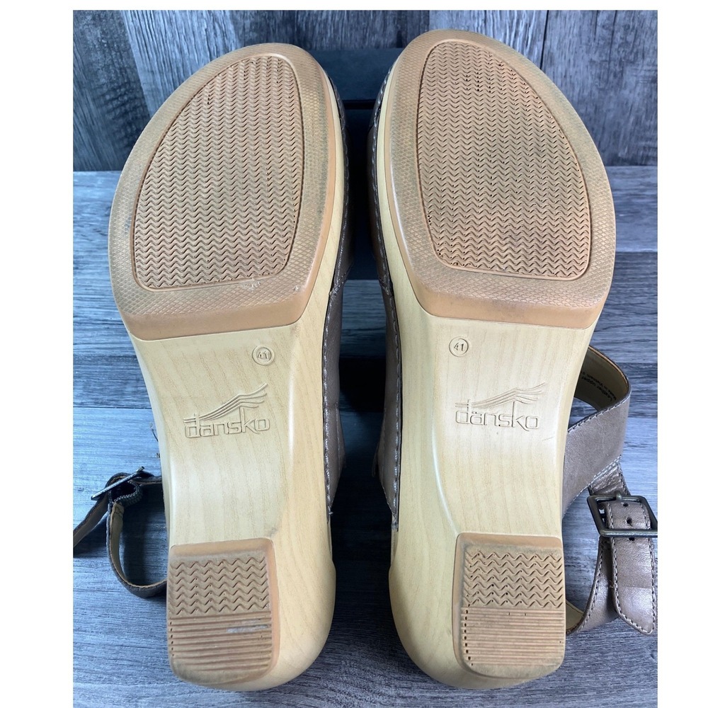 Dansko Tiffani Taupe Metallic Leather Slingback Clog Wedge Sandals 41 - Picture 5 of 8